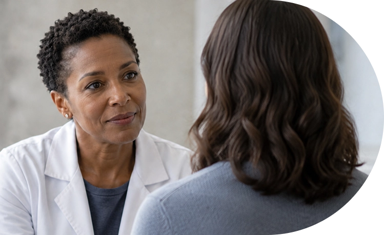 Placeholder — healthcare provider consulting with a patient (stock imagery; not an actual patient or clinician)