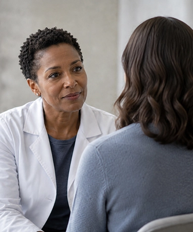 Placeholder — healthcare provider consulting with a patient (stock imagery; not an actual patient or clinician)